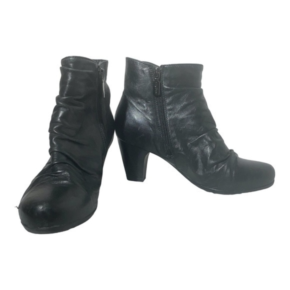 College Black Genuine Leather Zip Up Chunky Heel Boots Size 8